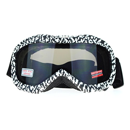 Ski Snowboard Goggles Anti Fog Shatter Proof Black Lens Digital Pixel Print