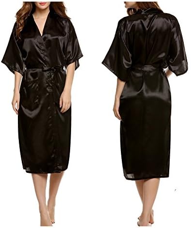 WSHINE Unisex Soft Elegant Solid Color Kimono Robe (L, black)