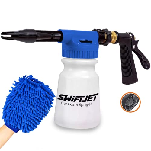SwiftJet Car Wash Foam Gun Sprayer with Microfiber Wash Mit Adjustable Water Pressure & Soap