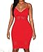 Sexy Womens Sheer Stripes Accent V Neck Party Midi Dress (Large, Red)