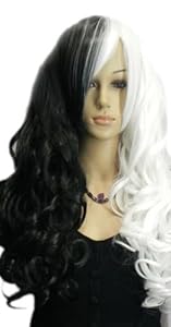 Qiyun Z Long Curly Wavy Half White Black Mix Heat Resistant Fiber