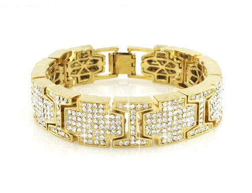 Hip-hop Gold Tone Bling Iced Mens Bracelet Covered with Cz #1