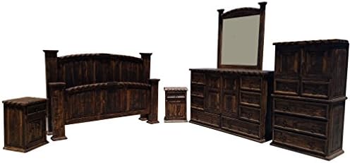Dark Wax Rope Edge Western King Size Mansion Rustic Bedroom Set Free Delivery 6 Pcs (king) (King Rough Cut Finish)