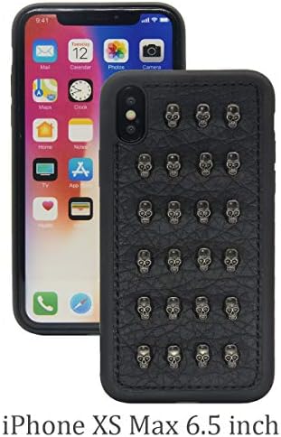 Chanroy Compatible with iPhone Xs Max(6.5 inch) Punk Leather Rock Style Cool Case Cover for Men and Women(Studded Skull)