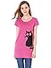 Allegra K Women's Round Neck Short Sleeve Cat Prints Loose Tunic Top S Fuchsia