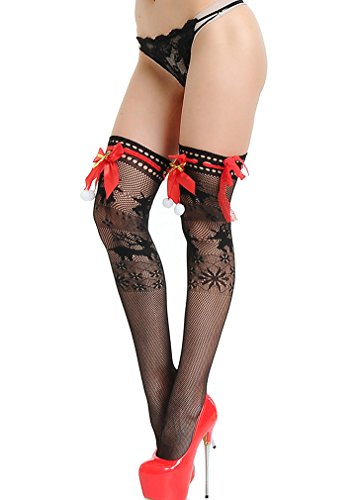 Sexy Fishnet Stockings Deer Jacquard Lace Tights Bow Socks Thigh High Stockings