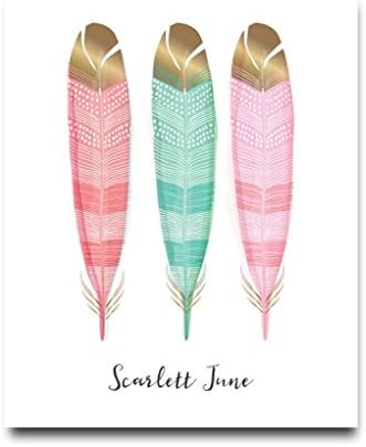 Feather Paper Art Print , Big Girl Room, Boho Nursery Prints, Feather Girls Room, Girl Nursery Art, Woodland Animal Decor, Nursery Decor, Girls Room Sign, Personalized Nursery Decor