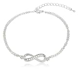 Silver Infinity Adjustable Charm Anklet with Stones