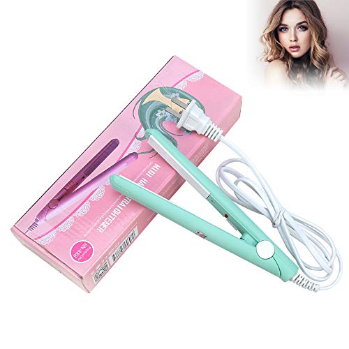 2 in 1 Mini Hair Straightener Ceramic Tourmaline Plate Beauty Flat Iron Heating Curler（4Colors ） (Matcha Green Beauty Plug)