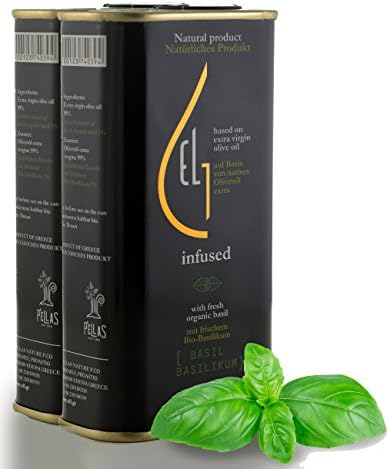 Pellas Nature | Fresh Organic Basil Infused Extra Virgin Olive Oil | Born in Greece | Ultra Premium Quality | Single Origin &amp; Cold Pressed | 8.45 oz 250ml (2 Pack)