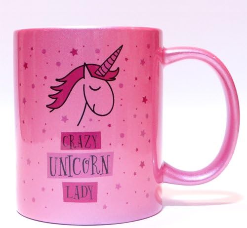 Unicorn Mug Ceramic pink Cup double printing "Crazy Unicorn Lady" Height 9.5 cm 11 Oz