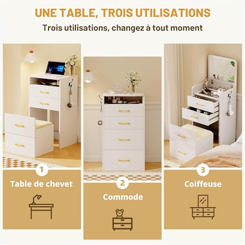 Lvifur Corner Dressing Table with Mirror, Corner Dressing Table with Stool, Large Storage Space with Drawers, Dressing Table for Apartment, Small Room