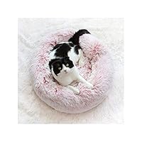 elecouble Calming Pet Comfort Bed for Dog Large and Marshmallow Cat Bed Comfy Plush Warm Fleece Rainbow,Pink with White,80Cm-31.5Cm