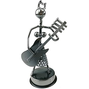 Vintage Creative Iron Art Metal Nuts Steel Music Girl Figure Performer Ornament Artwork Home Office Decor (Electric Guitar)