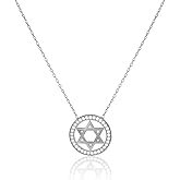 Alef Bet by Paula Jewish Star Necklace Sterling Silver Framed with Sparkling Gemstones for Women