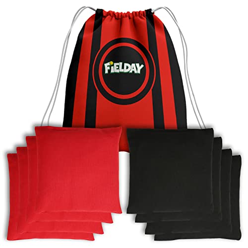 JOYIN 9 PCS Cornhole Bags Weather Resistant Set of 8 Packs Red and Black Bean Bags, Duckcloth Cornhole Bags with Tote Bag for Cornhole Toss Game, Regulation Weight & Size
