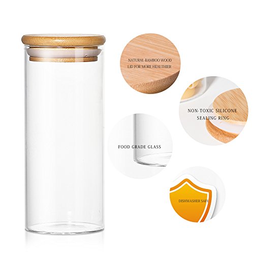 Tall Glass Jars - Wide Mouth Food Storage Containers with Leak Proof Lid Ideal Kitchen Accessories for Cookies, Flour, Dry Food Storage (3 Pack - 9oz, 14oz, 20oz) - Thumbnail 2
