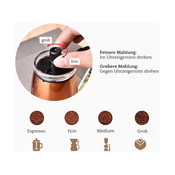 VIENESSO Hand-Kaffeemühle mit Keramikmahlwerk - manuelle Espressomühle mit stufenlose Mahlgradeinstellung, besonders… – Bild 5