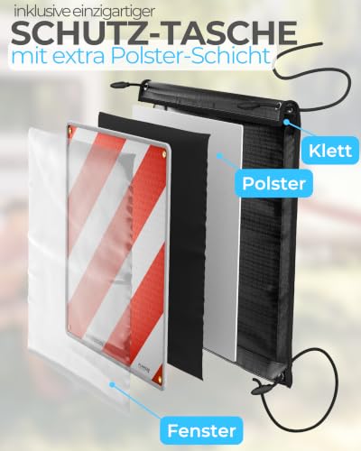 PLANGER® Warning Sign for Italy and Spain, 2-in-1, 50 x 50 cm Reflective Warning Sign, Red and White, for Rear Carrier and Bicycle Carrier
