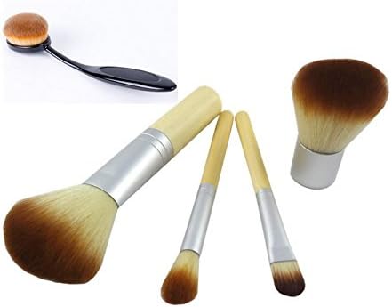 Three Legs 4 Pieces Professional Makeup Brush Set Bamboo Handle Foundation Blending Blush Concealer Eye Face Liquid Powder Cream Cosmetics Brushes Kit With 1 Toothbrush Shaped Foundation Brush