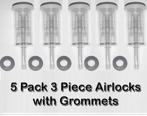 Cylinder Fermentor Airlock w/ Grommet / Air Lock HomeBrew Wine Beer 5 PK 3 piece