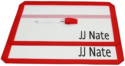 JJ Nate Silicone Baking Mat Set – 2 pack – Non Stick Heat Resistant Cut Corners 16.5 *11” Standard Size Thinner Borders. Free Brush Included.