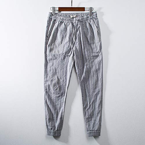 VEZAD Men Loose Linen Striped Pants Summer Casual Harem Jogger Fitness Trousers