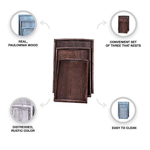 image for Comfify Rustic Wooden Serving Trays with Handle – Set of 3 – Large