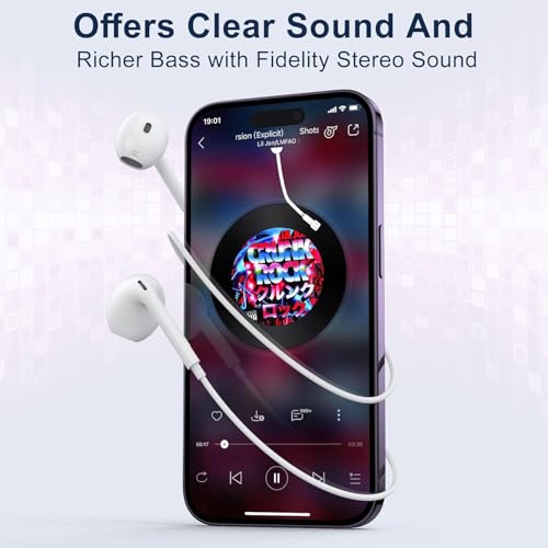 Bivvclaz Wired In-Ear Headphones Wired Earphones HiFi Stereo Noise Cancelling Headphones with Mic and Volume Control Compatible with iPhone 14 Pro Max/14 Plus/13 Pro/13/12/11/XR/XS/X/SE/7