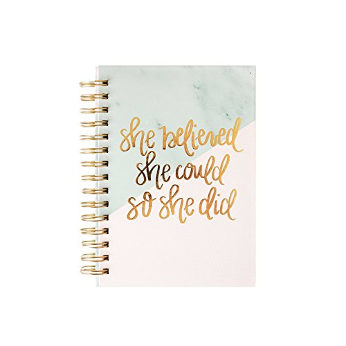 She Believed She Could So She Did Notebook Pink and Marble Notebook Motivational Quote Journal Boss Lady Office Decor Gift for Her Gift for Promotion Pink Marble Hand Lettered by Sweet Water Decor