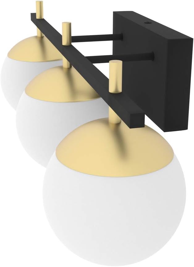 Ralbay Mid Century Modern Bathroom Vanity Lights 3-Light Milky Glass Modern Bathroom Vanity Lights Over Mirror, Black/Golden Wall Light Fixture for Bathroom (Exclude Bulb) - - 