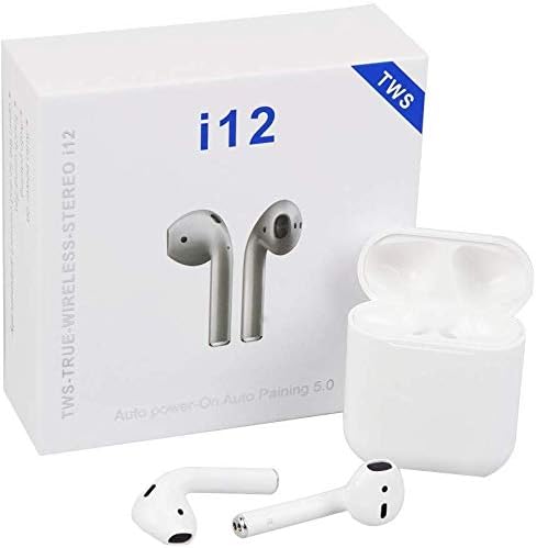 VSNTRADE-TWS i12 True-Wireless-Stereo, AUTO Power-ON AUTO Pairing Bluetooth V5.0(Dual L/R with Touch Sensor,Portable Charging CASE (White) (White)