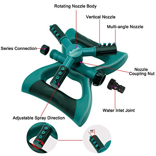 Cheers.US Lawn Sprinkler, Automatic 360 Rotating Adjustable Garden Water Sprinklers Irrigation System Leak Proof Design Durable Yard Kid