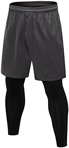 HitZoom Men's Casual Sports Fitness Running Yoga Fake Two Piece 2 In 1 Shorts