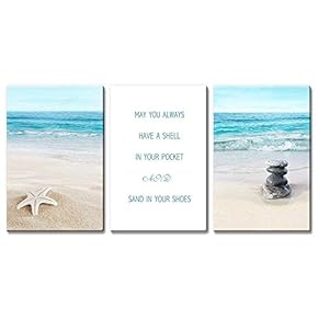 3 Panel Tropical Beach Landscape with Inspirational Quotes...