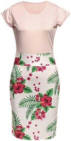 Package Hip Dress for Women Summer Ladies Floral Dress Short Sleeve Splicing Flower Printing Buttock Party Mini Dress