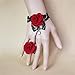 LEFINIS Handmade Gothic Retro Lace Slave Bracelet Ring Set Red Rose Flowers Wristband