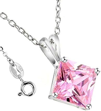 .925 Sterling Silver Princess-cut Cubic Zirconia 7mm Solitaire Pendant Necklace,18"