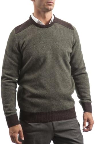 Hawick Knitwear Men's 100% Lambswool Birdseye Pattern Crew Neck Pullover-Cocoa-Large