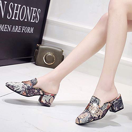 Women Sandals, ❤️ FAPIZI Retro Floral Print Closed Toe Shoes Thick with Mid Heel Home Casual Wild Shoes Sandals Gray - Thumbnail 4