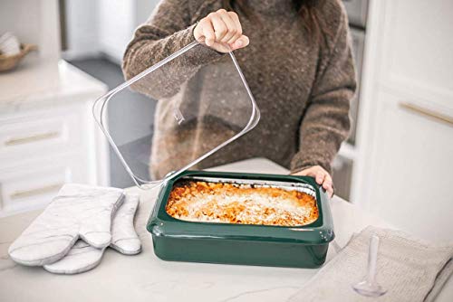 Fancy Panz 2-in-1 USA-Made Portable Casserole Carrier for Shallow and Deep Half Size Foil Steam Pans, Foil Pan and Serving Spoon Included (Winter Green) - Thumbnail 4