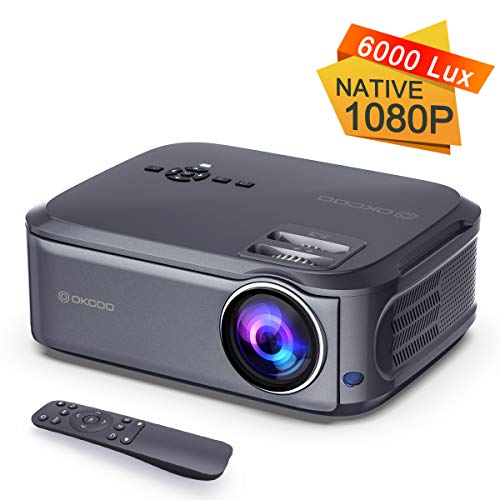 Video Projector 1080P Full HD Projector Movie Display Home Theater Business Office Overhead Powerpoint Projector for Presentation Compatible with PC, Laptop, TV Stick, PS4 10 Years Service Life Grey