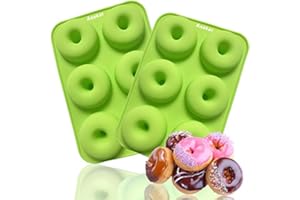 Anaeat 2 Pack Donut Pan Silicone Baking Mold, Just Pop Out! Non-Stick Doughnuts Baking Pans BPA Free for 6 Full-Size Donuts, Muffins, Cake Biscuit Bagels - Easy Clean, Oven, Dishwasher Safe (Green)