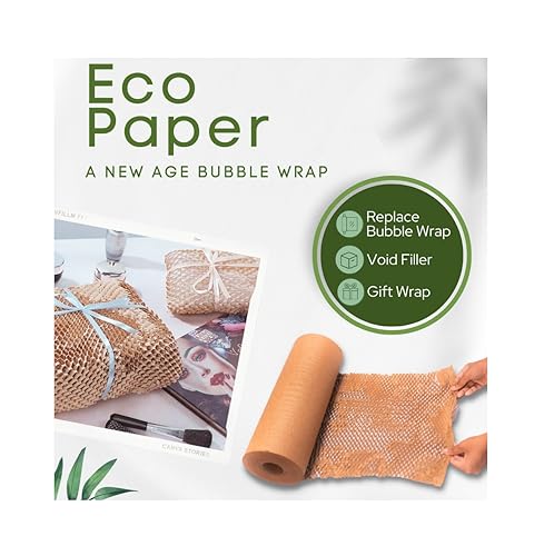 ecobee Think Green Eco-friendly Bubble wrap | HoneyComb paper for protective packaging with cushioning | wrapping fragile items, gifts & supplies | 15" x 35 feet (usable 52 feet)