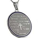 Serenity Prayer Medallion Pendant With Blue Enamel Border - Prayer Necklace - 12 Step Jewelry