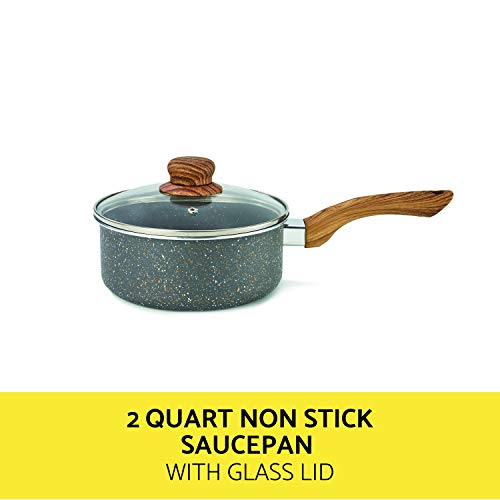 BELLA 12 Piece Wood Grain Pattern Handle Set Nonstick Cookware, Gray