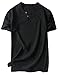 GARSEBO Men Linen and Cotton V Neck Short Sleeve T Shirts Casual Tee Black