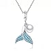 Blue Mermaid Tail & Shell Pearl Charm 925 Sterling Silver Ocean Charm Beads for Bracelet & Necklace (Blue)