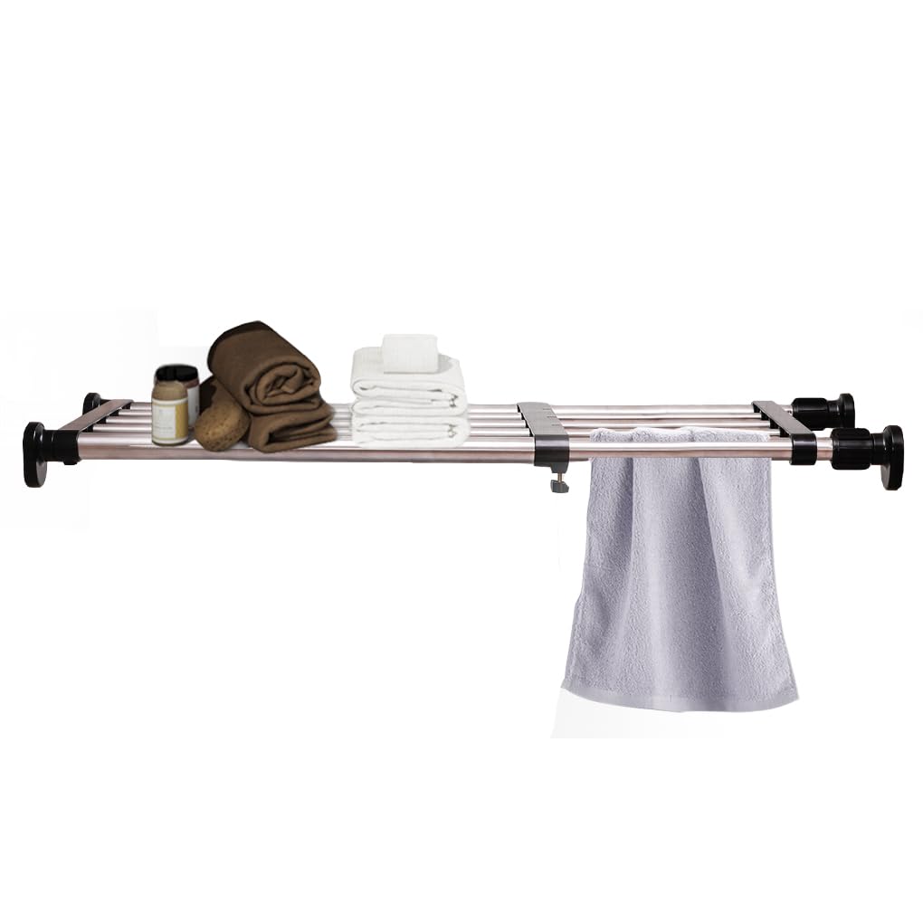 Hershii Expandable Closet Tension Shelf Rod Adjustable Metal Storage Rack Cabinet Organizer DIY Divider Separator Shelves for Wardrobe Cupboard Kitchen Bathroom, Black, 23.62-39.37inches