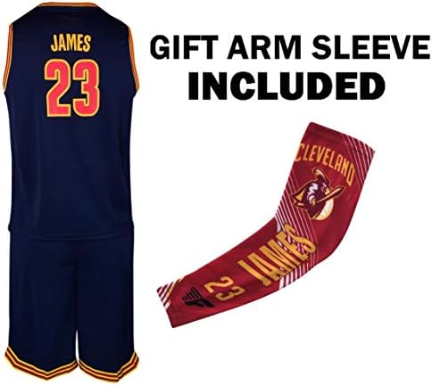 Outerstuff Gear James Navy Lebron Kids Basketball Jersey Shorts Set Youth Sizes Premium Quality Gift Set with Compression Shoorter Arm Sleeve